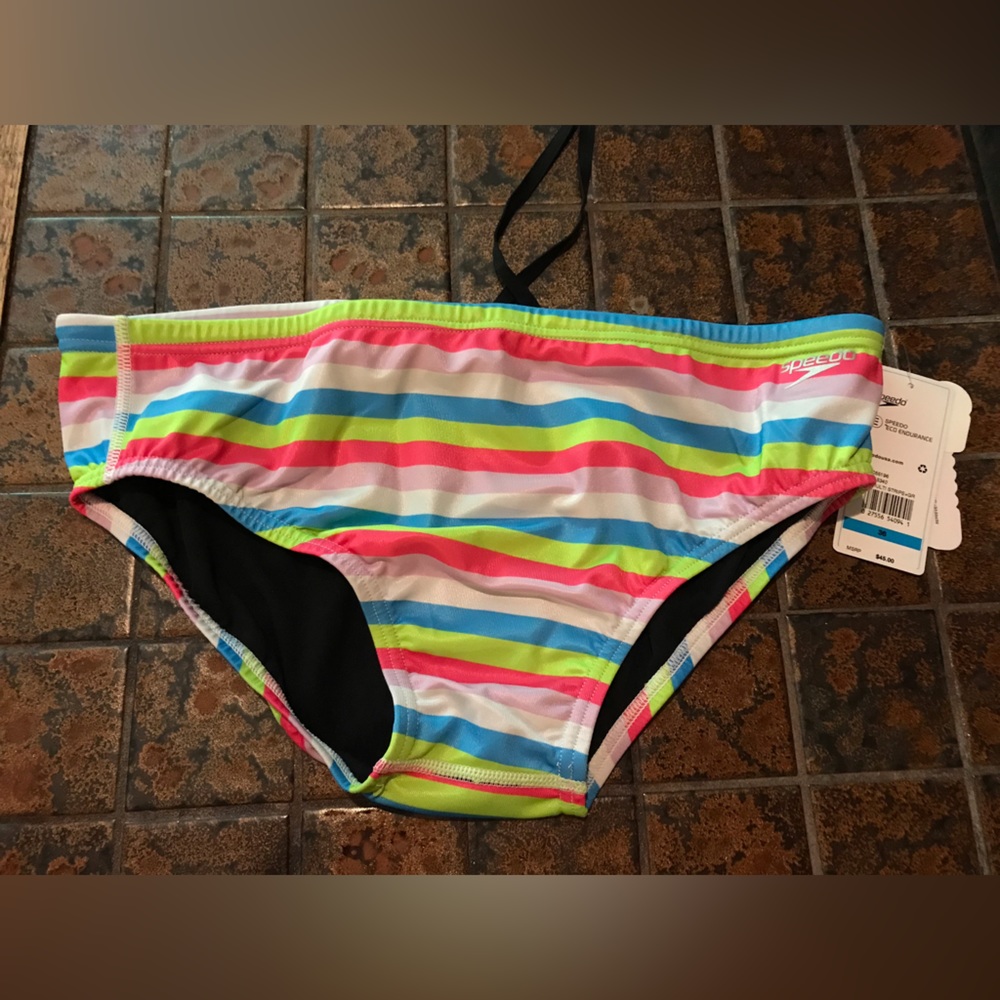 NWT Speedo Vibe Swim brief - multicolor stripes size 36 on tag